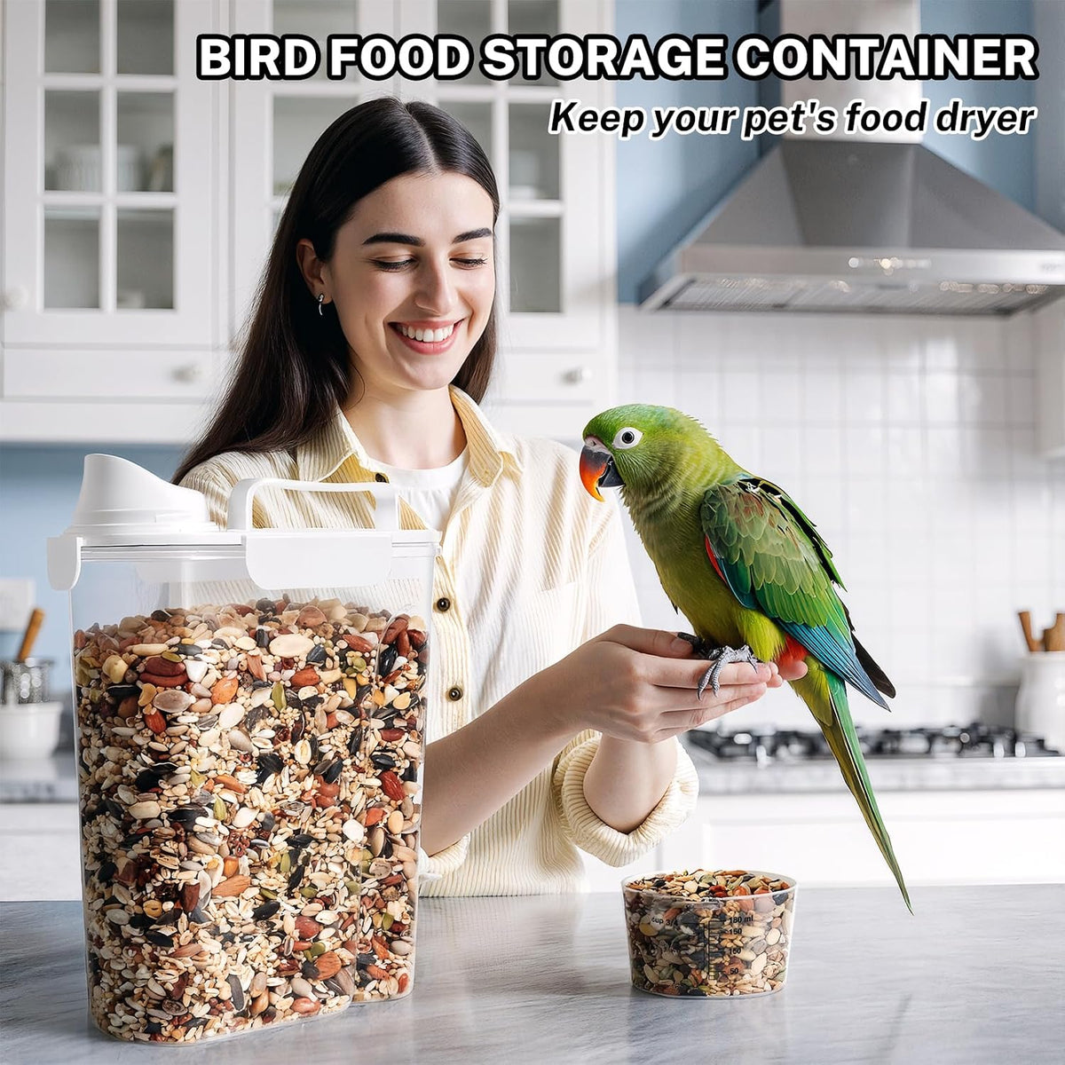 Dog Cat Food Storage Container, Pet Food Pourable Container Airtight with Large Spout & Cup, BPA-Free Plastic Food Dispenser for Pet Food, Bird Seed, Rice, Flour (Dark Gray, 2.5L)