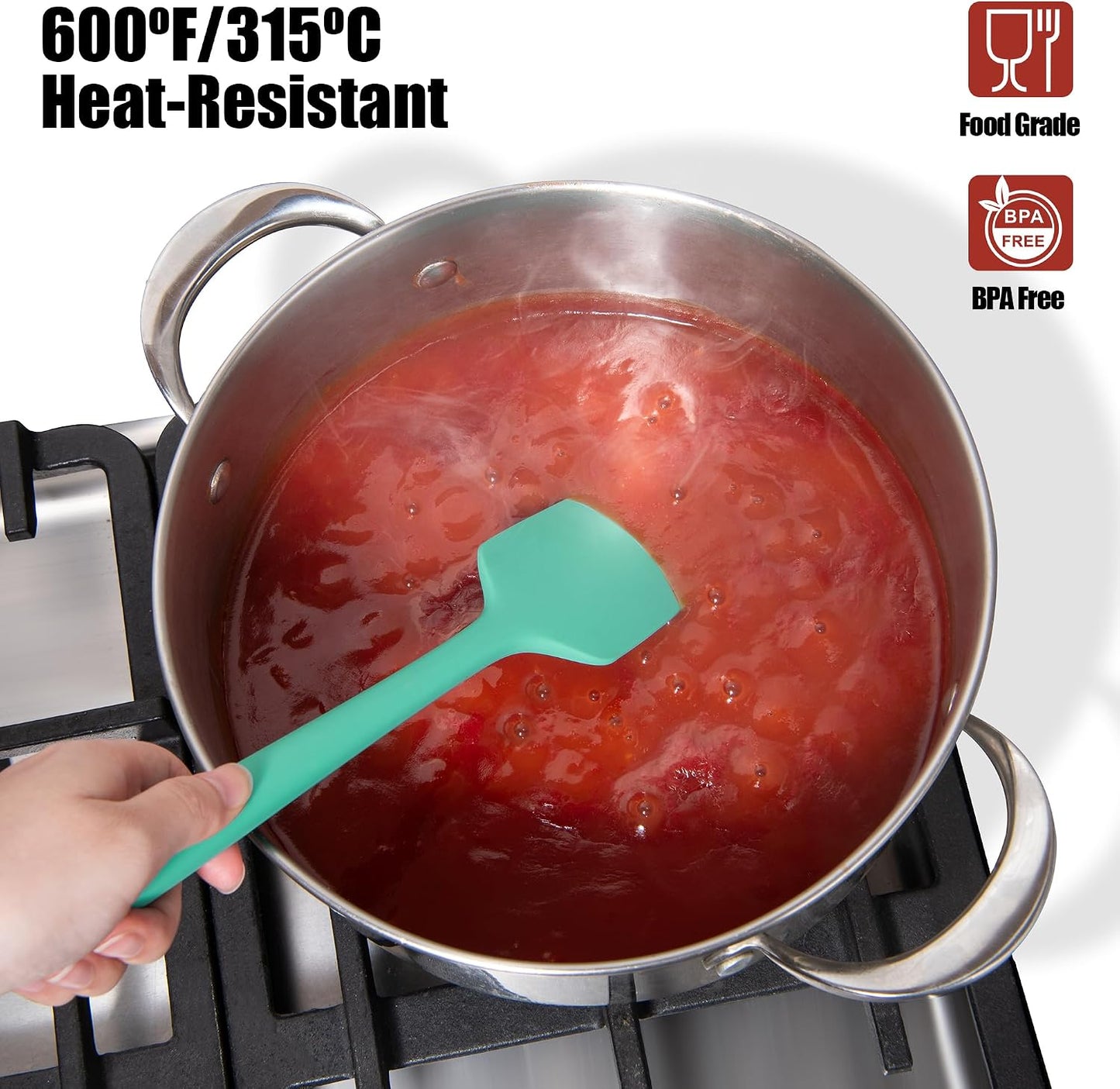 2-Piece Silicone Scraper & Spoon Spatulas: Doosu 600°F Heat Resistant Food Grade BPA Free Rubber Baking Flat Spatula Kitchen Cooking Spoonula for Mixing Scraping Folding Stirring Serving (Aqua Sky)