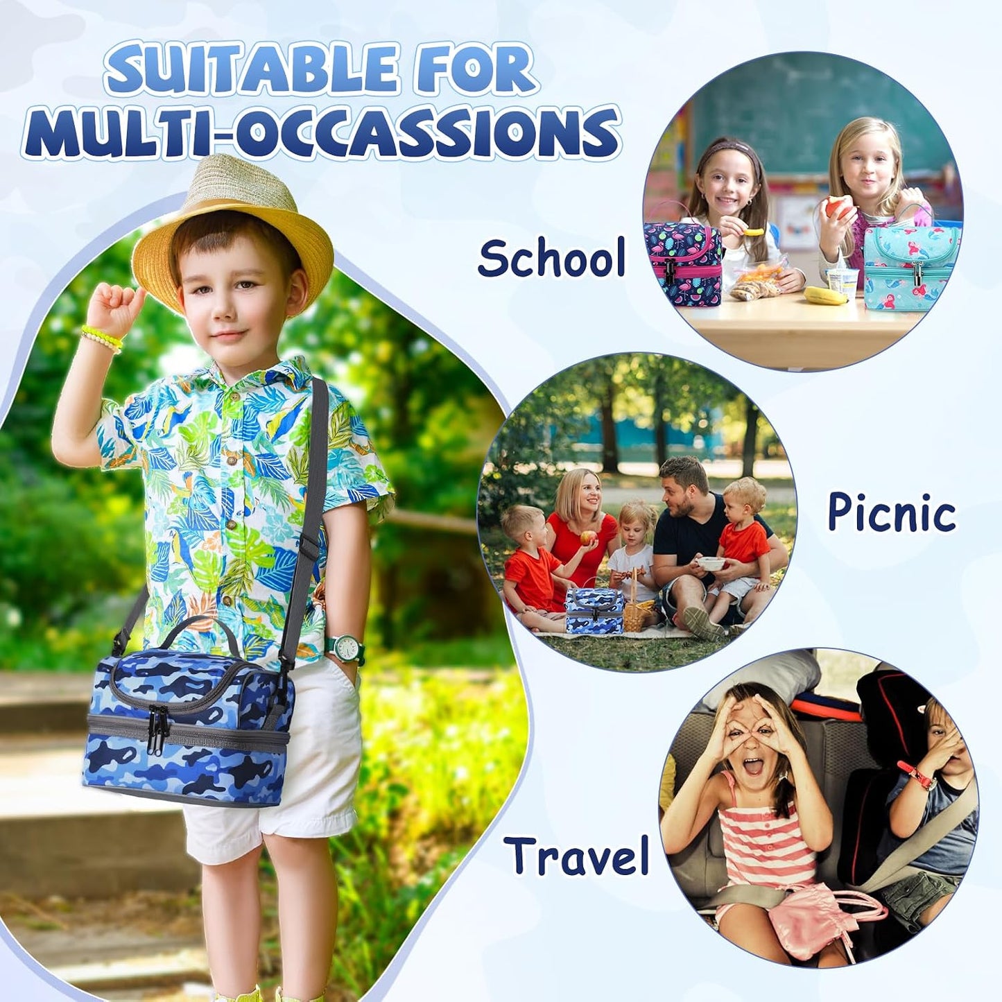 Lunch Bag for Girls,ChaseChic Insulated Lightweight Lunch Boxes for Kids Boys Dual Compartment Lunch Organizer Leak-Proof Cooler Bag with Detachable Adjustable Shoulder Strap,Purple Butterflies