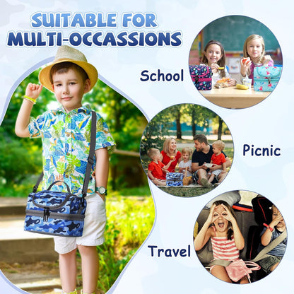 Lunch Bag for Girls,ChaseChic Insulated Lightweight Lunch Boxes for Kids Boys Dual Compartment Lunch Organizer Leak-Proof Cooler Bag with Detachable Adjustable Shoulder Strap,Purple Butterflies