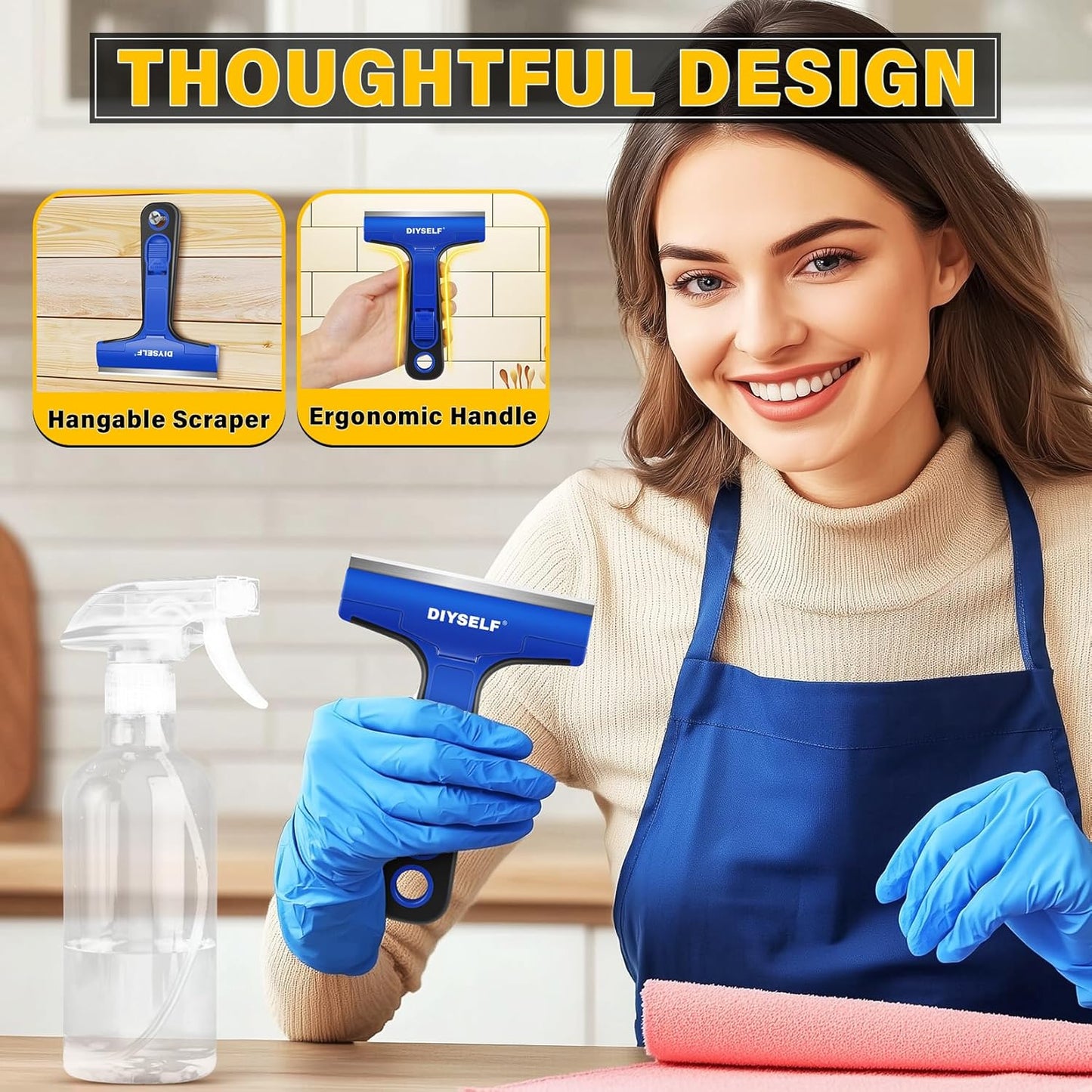 DIYSELF Razor Blade Scraper, 1 Pack Scraper Tool with 10pcs 4-Inch Blades, Razor Scraper for Cleaning Glass, Window, Stove Top, Oven, Kitchen, Cooktop, Shower Door, Sticky Residue, Tile, Wallpaper