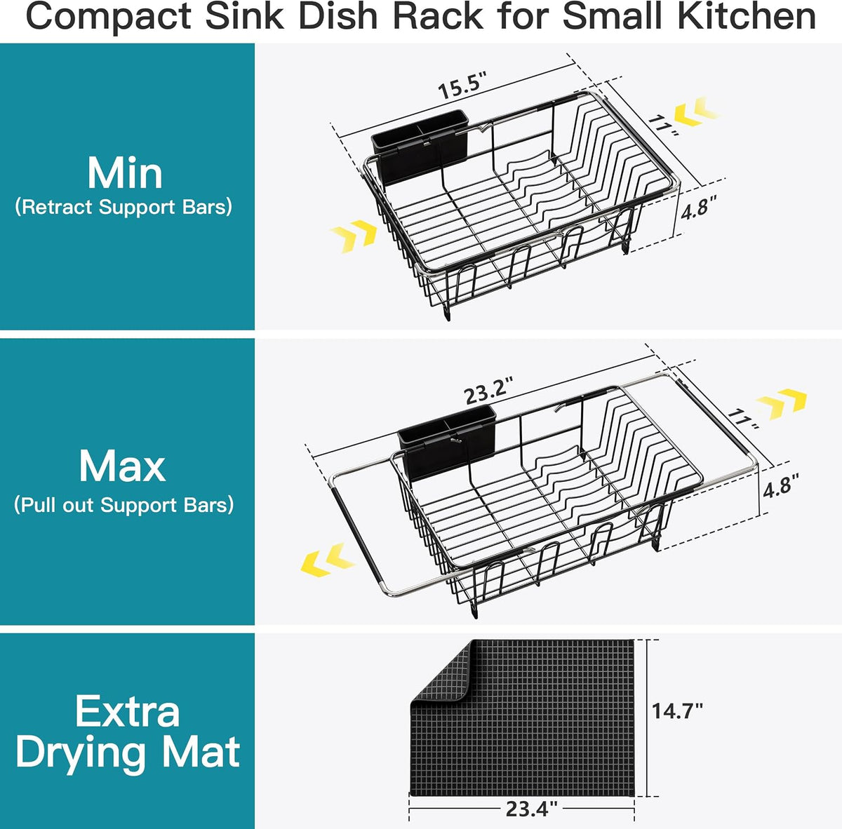 JASIWAY Dish Drying Rack in Sink, Dish Drainer with Cup and Utensil Holder
