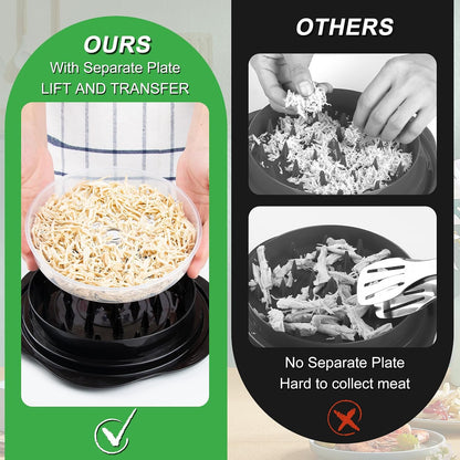Upgrade Chicken Shredder, Chicken Breast Shredding Tool Twist Large, Meat Twister with Separate Plate, Non-Slip Bottom, Ergonomic Handle, Suitable for all kinds of Cooked Meat and Salad, Black