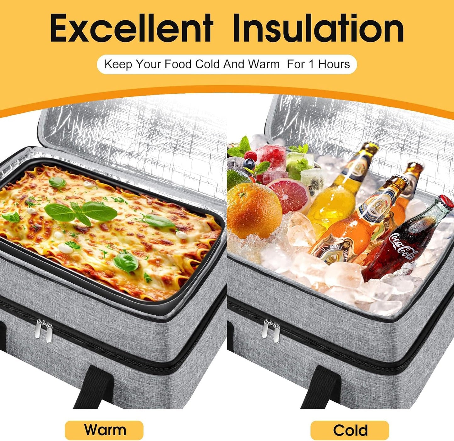 Insulated Casserole Carrier, Portable Casserole Carrier for Hot or Cold Food Lunch Tote Warmer or Cooler Bag, Lasagna Lunch Bag for Potluck Parties- Fits 9" x 13" Baking Dish-Charcoal Grey