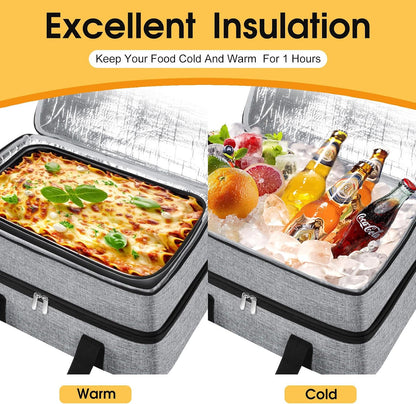 Insulated Casserole Carrier, Portable Casserole Carrier for Hot or Cold Food Lunch Tote Warmer or Cooler Bag, Lasagna Lunch Bag for Potluck Parties- Fits 9" x 13" Baking Dish-Charcoal Grey