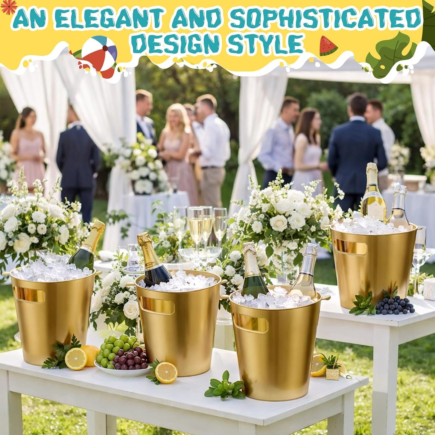 meekoo 32 Pack White Ice Buckets for Parties, 3l Plastic Beverage Bucket with Handle, Large Drink Tub Cooler for Champagne, Wine, Beer, and Soda, Beverage Tubs for Wedding, Bar, Table Display