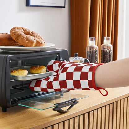 Ohocut Navy Blue Checkered Oven Mitts Heat Resistant, Vintage Retro Checkerboard Cute Oven Mitts, Non-Slip Silicone Kitchen Oven Gloves, 2-Pack Set, 7''x13''