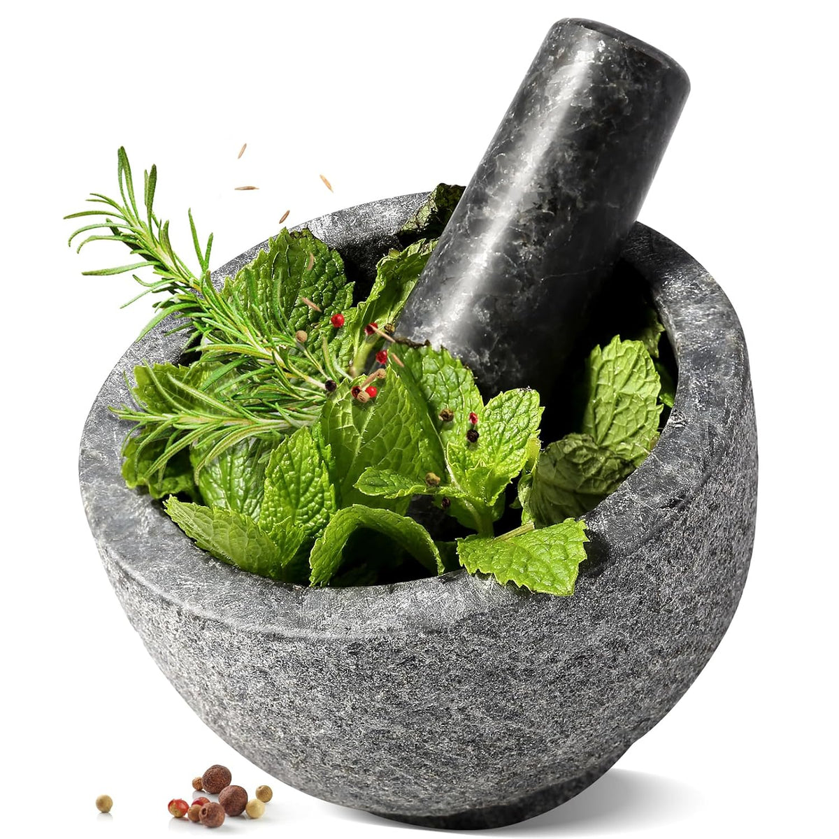 Koville Luxury Marble Mortar and Pestle Set, 7"-4cups Grinder Bowl for Guacamole, Salsa, Pill Crusher, Spice, Herb, Garlic, Nut, Heavy Duty Grinder for Kitchen