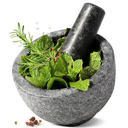 Koville Luxury Marble Mortar and Pestle Set, 7"-4cups Grinder Bowl for Guacamole, Salsa, Pill Crusher, Spice, Herb, Garlic, Nut, Heavy Duty Grinder for Kitchen