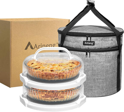 2 Pack Pie Containers with Lids and Handles, Includes Insulated Bags and Non-Slip Heating Pads, BPA Free Pie and Cheesecake Containers, Thanksgiving Gifts (Purple)