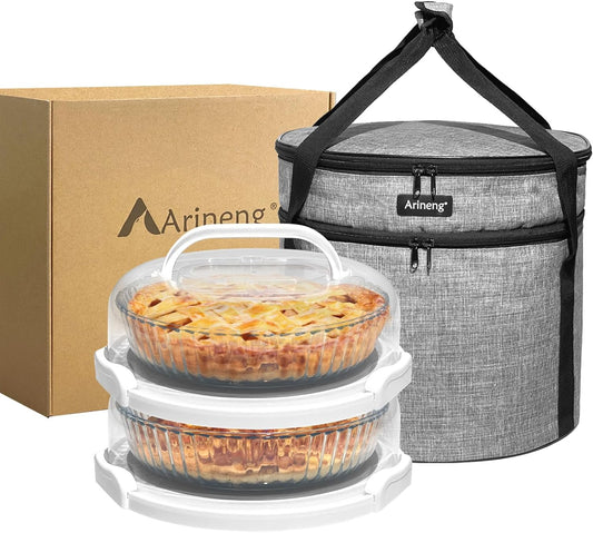 2 Pack Pie Containers with Lids and Handles, Includes Insulated Bags and Non-Slip Heating Pads, BPA Free Pie and Cheesecake Containers, Thanksgiving Gifts (Purple)