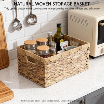 Storage Container, Natural Water Hyacinth Storage Bins Rectangular Basket,Arts and Crafts.