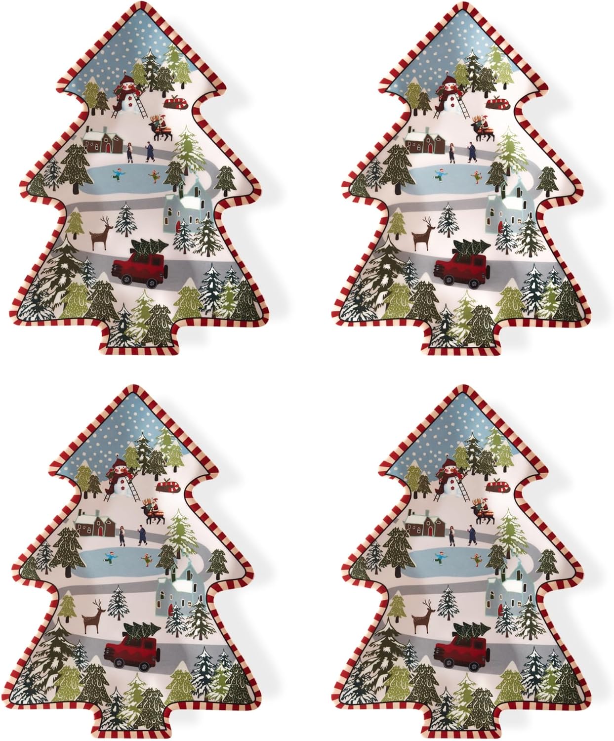 Christmas Tree Melamine Tray - Santa & Snowman Pattern | Ideal for Holiday Treats, Candy, and Feasts | Festive Tableware for Christmas Parties (1 Pack)