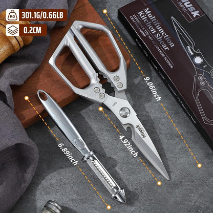 HUUSK Kitchen Scissors All Purpose - Stainless Steel Kitchen Shear, Sharp Silver Meat Scissors Dishwasher Safe, Heavy Duty Poultry Shears, Japanese Cooking Scissor for Food, Christmas Gifts for Women