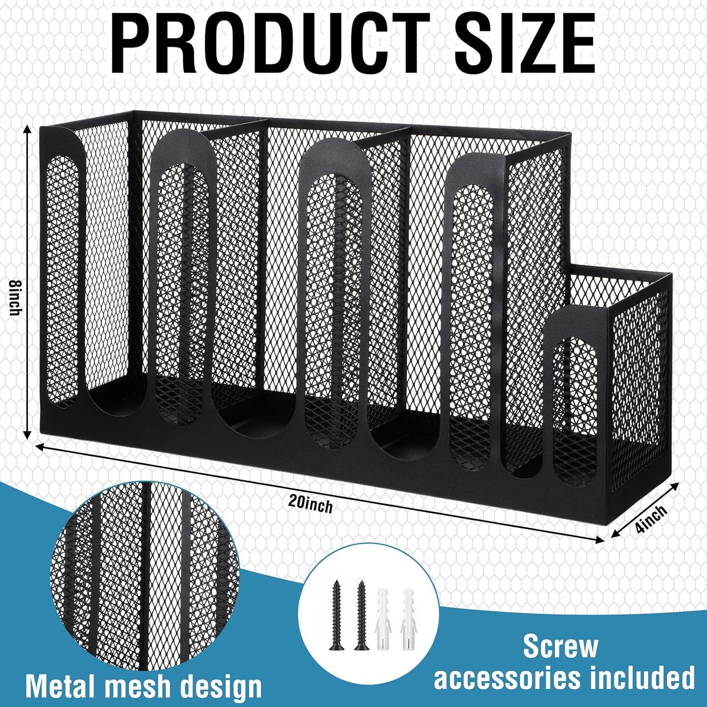 Maxcheck Metal Mesh Cup and Lid Holder Coffee Paper Cup Dispenser Lid Holder Storage Organizer Countertop or Wall Mount for Coffee Bar, Kitchen, Breakroom(4 Compartments,16.1 x 4.1 x 8 Inch)