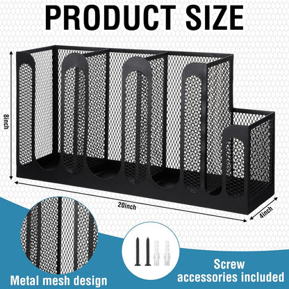 Maxcheck Metal Mesh Cup and Lid Holder Coffee Paper Cup Dispenser Lid Holder Storage Organizer Countertop or Wall Mount for Coffee Bar, Kitchen, Breakroom(4 Compartments,16.1 x 4.1 x 8 Inch)