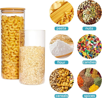 Vtopmart Glass Food Storage Jars, 7 Pack Kitchen Containers with Airtight Bamboo Wooden Lids for Pasta, Cookies, Nuts, Coffee Beans, Cereal, Canisters Set for Flour, Pantry Organization, BPA Free