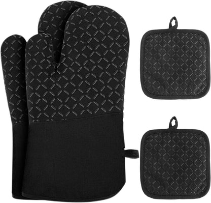 4 Pcs Oven Mitts and Pot Holders,500°F High Heat Resistant Kitchen Oven Mitts with Pot Holders,Long Oven Mitts with Recycled Cotton Infill and Silicone Non-Slip Surface for Baking and Cooking(Grey)