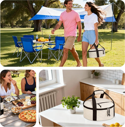 Trunab Round Insulated Casserole Carrier, Pie Carriers for Transport, Casserole Carriers for Hot or Cold Food, Round Lunch Box for Picnics, Camping, Party, with Extra Pocket for Cutlery