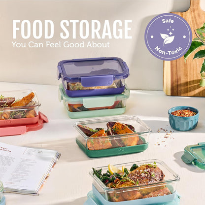 Ello Duraglass 3.4 Cup Meal Prep 10Pc,Set,Glass Food Storage Container with Silicone Sleeve and Airtight BPA-Free Plastic Lids,Dishwasher,Microwave & Freezer Safe,Evening Orchard,5 Count (Pack of 2)
