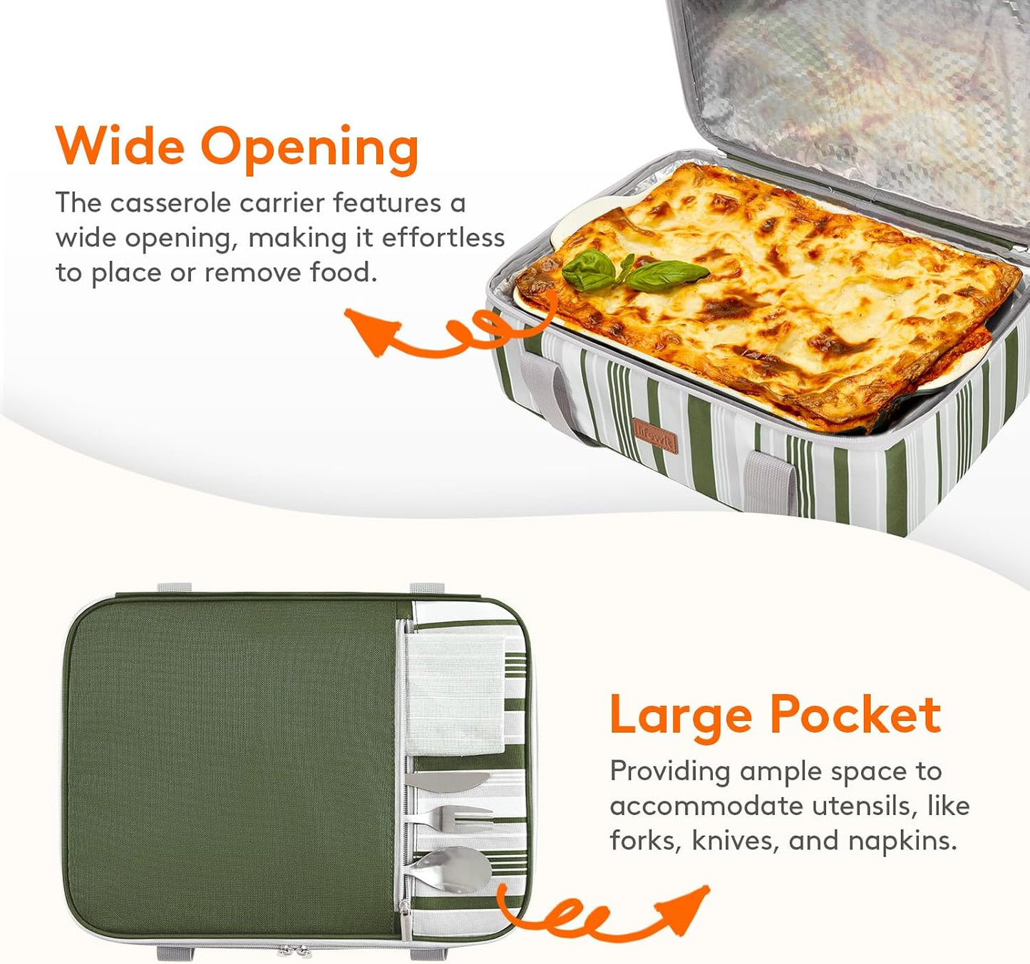 Lifewit Insulated Double Decker Casserole Carrier for Hot or Cold Food, Casserole Dish Carrying Case, Lasagna Holder for Potluck Parties, Picnic and Cookouts, Fits 9"x13" Baking Dish, Grey