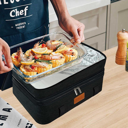 LHZK Insulated Casserole Carriers for Hot or Cold Food, Lasagna Holder Tote for Potluck Parties, Beach, Picnic, Travel, Fits 11x15 or 9x13 Dish (Black)