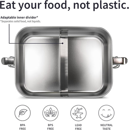Bambaw Stainless Steel Bento Box 27 oz, Metal Lunch Box with Compartments, Leakproof Stainless Steel Lunch Container, BPA free Dishwasher Safe Metal Lunchbox