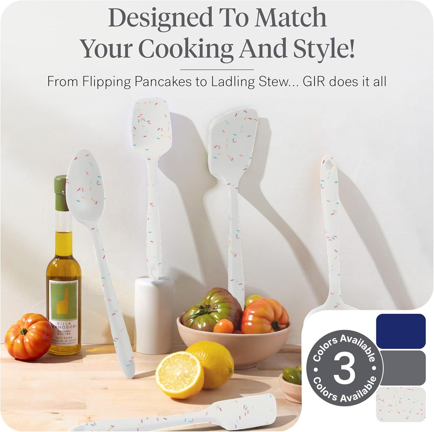GIR 5-Piece Silicone Kitchen Utensils Set, Non-Toxic Cooking Utensils for Cooking and Baking, Heat Resistant, Food Grade, Dishwasher Safe Rubber Spatula, Ladle, Spoon - Charcoal