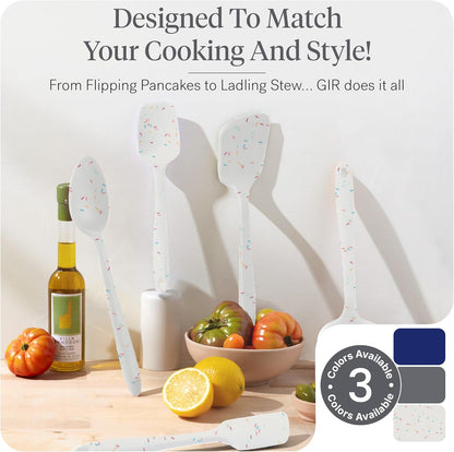 GIR 5-Piece Silicone Kitchen Utensils Set, Non-Toxic Cooking Utensils for Cooking and Baking, Heat Resistant, Food Grade, Dishwasher Safe Rubber Spatula, Ladle, Spoon - Charcoal