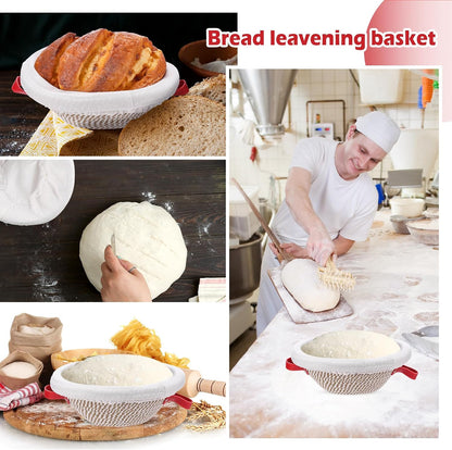 Gejoy 4 Set Banneton Bread Proofing Baskets Bulk with Liner Scraper Handle