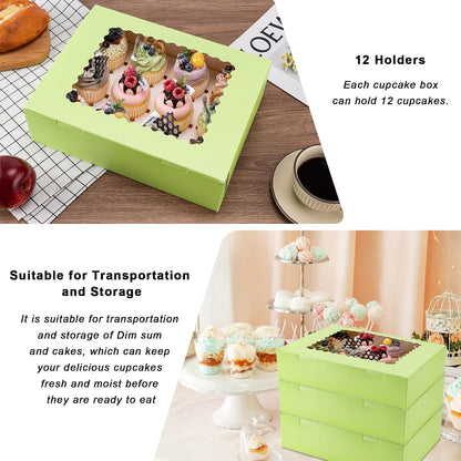 Hoewina 6PCS Cupcake Boxes - Hold 12 Count Cupcake Containers with Window, Food Grade Cupcake Holder Easy Transport and Presentation - Ideal for Cupcakes, Desserts, and More