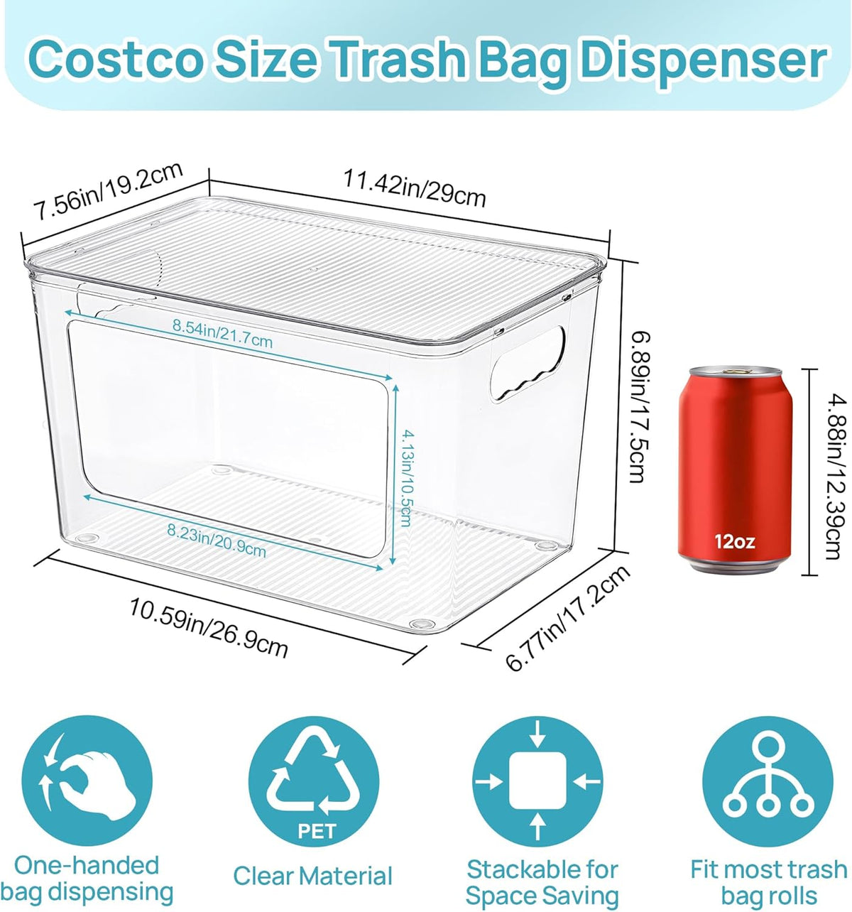 Vtopmart 2 Pack Trash Bag Holder with Bamboo Lid, Stackable Garbage Bag Dispenser for 13/30/33 Gallon Bags, Clear Organizer Bins for Under Kitchen Sink, Laundry Room Organization and Storage