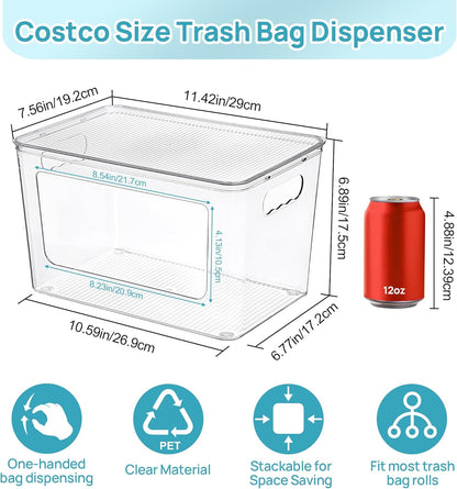 Vtopmart 2 Pack Trash Bag Holder with Bamboo Lid, Stackable Garbage Bag Dispenser for 13/30/33 Gallon Bags, Clear Organizer Bins for Under Kitchen Sink, Laundry Room Organization and Storage
