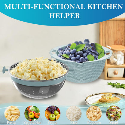 4-1 Colander with Bowl Set, Food Strainers and Colanders, Fruit Washing Bowl with Strainer, Rotatable Colander for Kitchen, Aesthetic Kitchen Gadget, Christmas & New Year Gifts - Beige