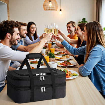 Double Insulated Casserole Carrier - Portable Casserole Carriers for Hot or Cold Food Lunch Tote Warmer or Cooler Bag for Potluck Parties Picnic Cookouts, Fits 9" x 13" Baking Dish - Grey