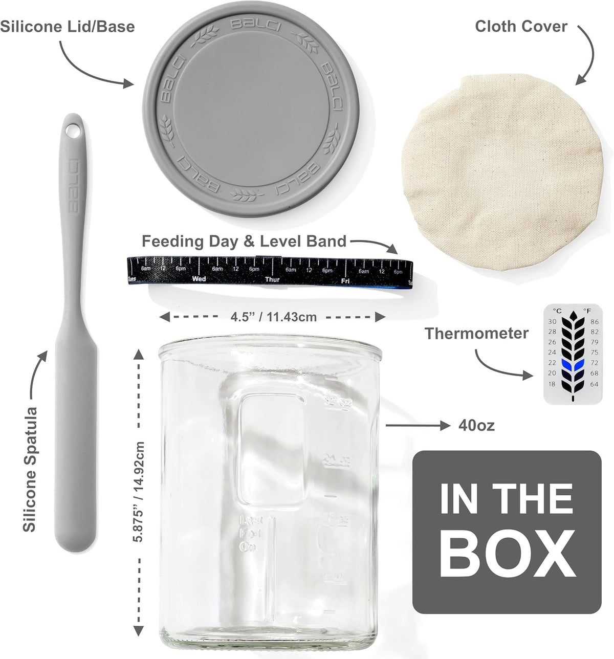 BALCI Premium Sourdough Starter Jar - 40oz Wide Mouth Kit (Blue)