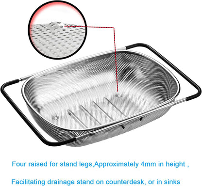 TENTA TENTA KITCHEN Premium Quality Over The Sink Stainless Steel Oval Small Colander with Fine Mesh 2.5 Quart Strainer Basket & Expandable Rubber Grip Handles-Strain,Drain,Rinse Fruits,Vegetables