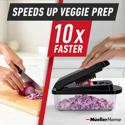 MUELLER HOME Pro-Series 10-in-1, 8 Blade Stainless Steel Multi Vegetable Chopper And Mandoline Slicer, Kitchen Tools and Gadgets, Food and Veggie Chopper, Mincer, Dicer, French Fry Cutter, Black