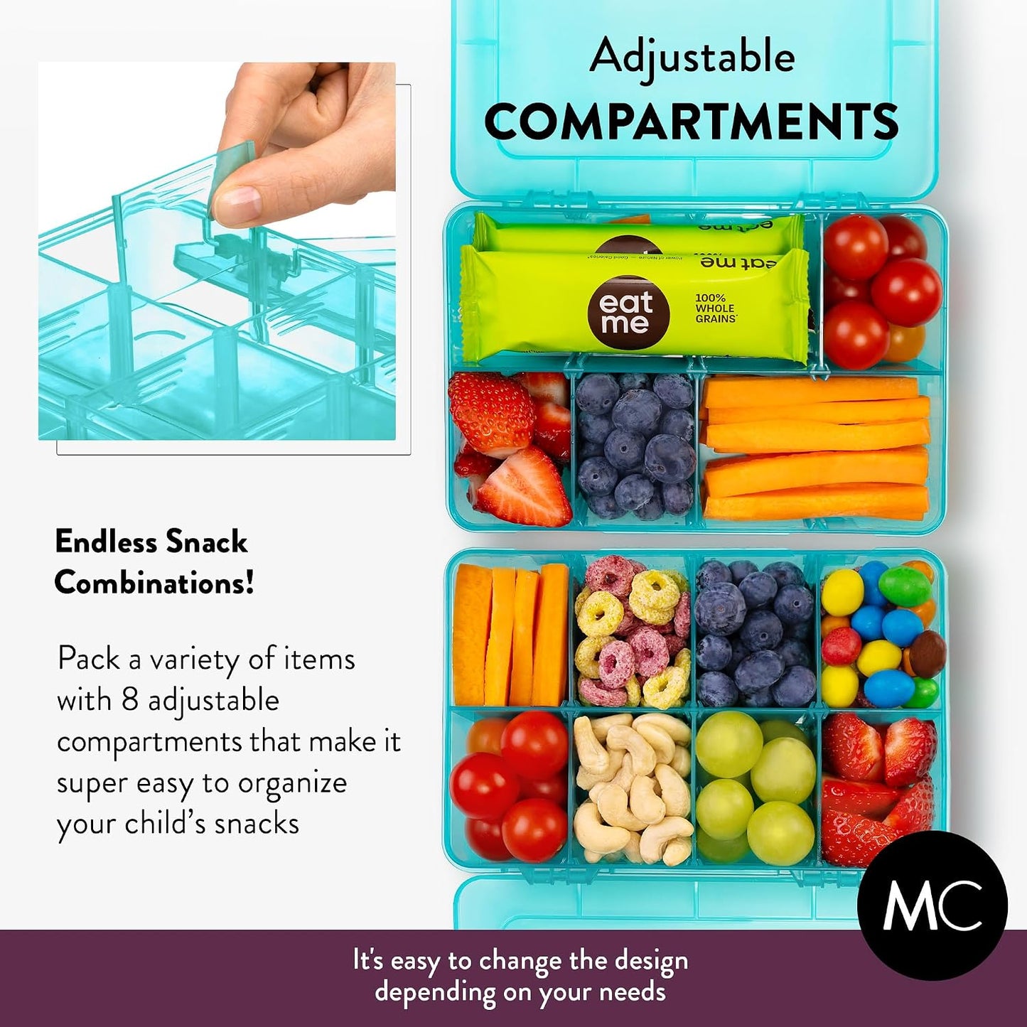 Large Kids Snack Box Containers Set of 2 -100 Labels, BPA-Free, Adjustable Compartments, Dishwasher Safe, Reusable Tray, Food Grade, Meal Prep Container, PARENT TESTED PARENT APPROVED AWARD (Clear)