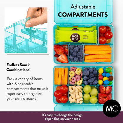 Large Kids Snack Box Containers Set of 2 -100 Labels, BPA-Free, Adjustable Compartments, Dishwasher Safe, Reusable Tray, Food Grade, Meal Prep Container, PARENT TESTED PARENT APPROVED AWARD (Clear)