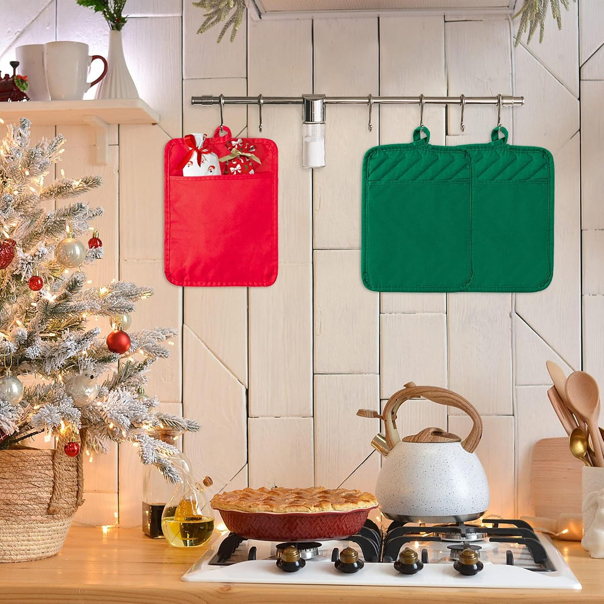 R HORSE 6Pcs Black Pot Holders with Pocket for Kitchen, 7''x 9''