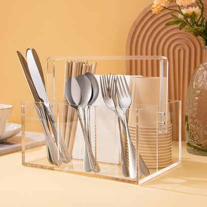 My Space Organizers Utensil Holder Organizer Silverware Caddy For Napkins Flatware Cutlery Spoon Fork Knife Plastic Acrylic Portable with Handle