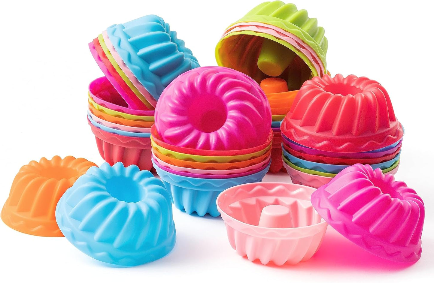 R HORSE 42Pcs Silicone Molds Cupcake 2 Inch Mini Size Reusable Muffins Liners Washable Non-Stick Donut Wrapper Mold Flower Shapes Baking Cups for Pan Oven Microwave Dishwasher