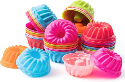 R HORSE 42Pcs Silicone Molds Cupcake 2 Inch Mini Size Reusable Muffins Liners Washable Non-Stick Donut Wrapper Mold Flower Shapes Baking Cups for Pan Oven Microwave Dishwasher