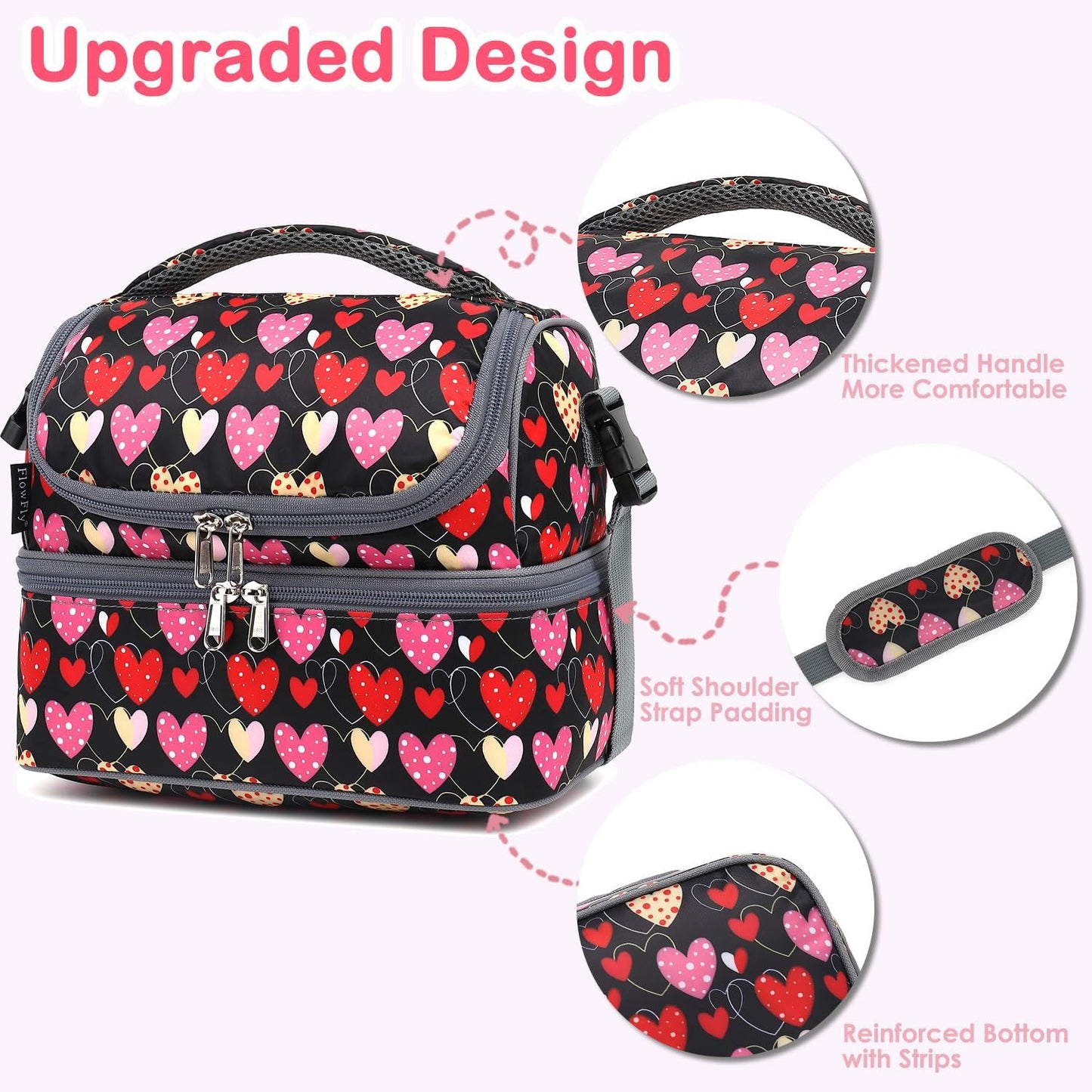 FlowFly Kids Double Decker Cooler Insulated Lunch Bag Large Tote for Boys, Girls, Men, Women, With Adjustable Strap, Unicorn