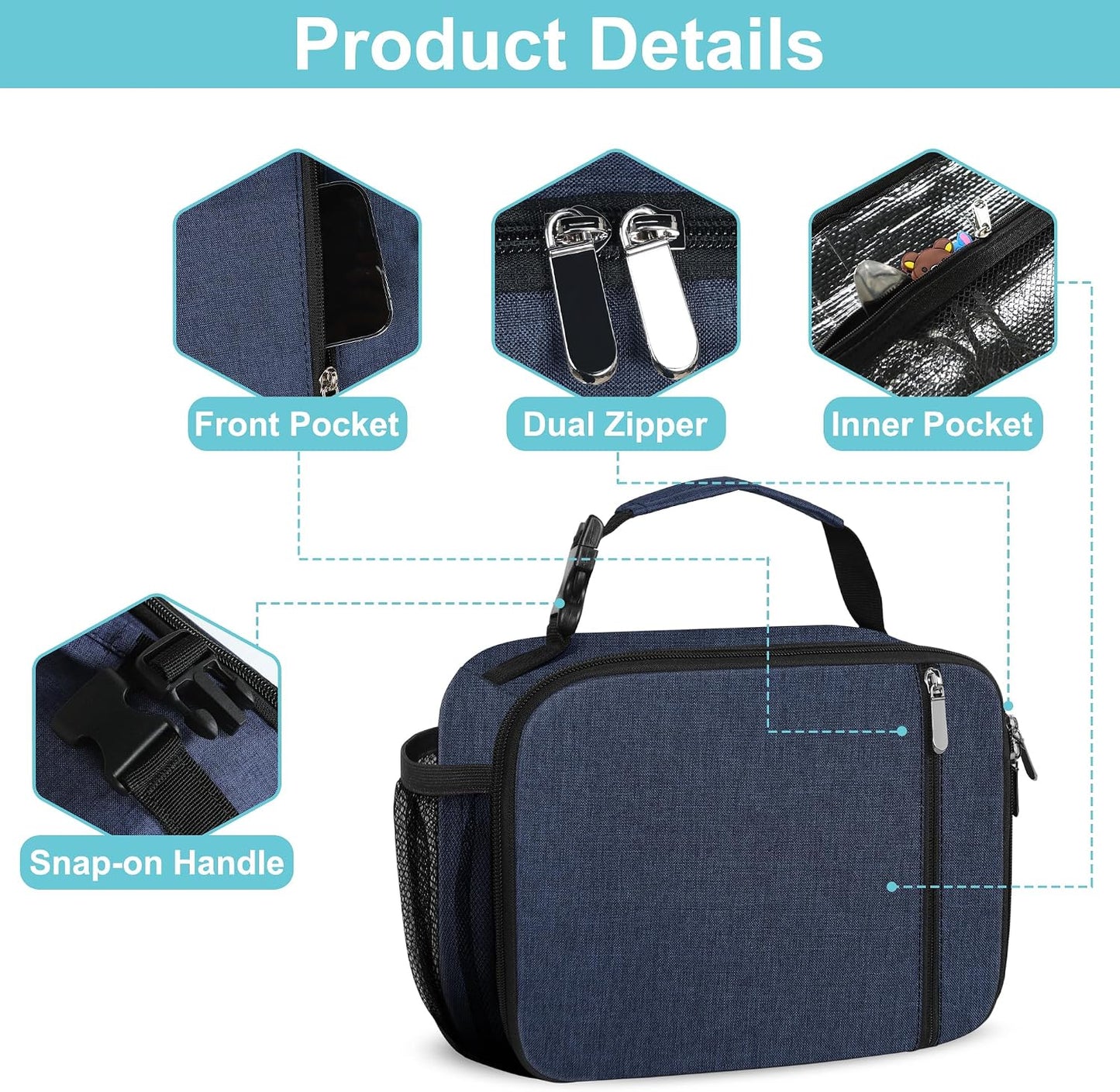 esouler Lunch Box Kids Insulated Lunch Bag for Boys & Girls Durable Children Lunchbox for School with Water Bottle Holder-Black