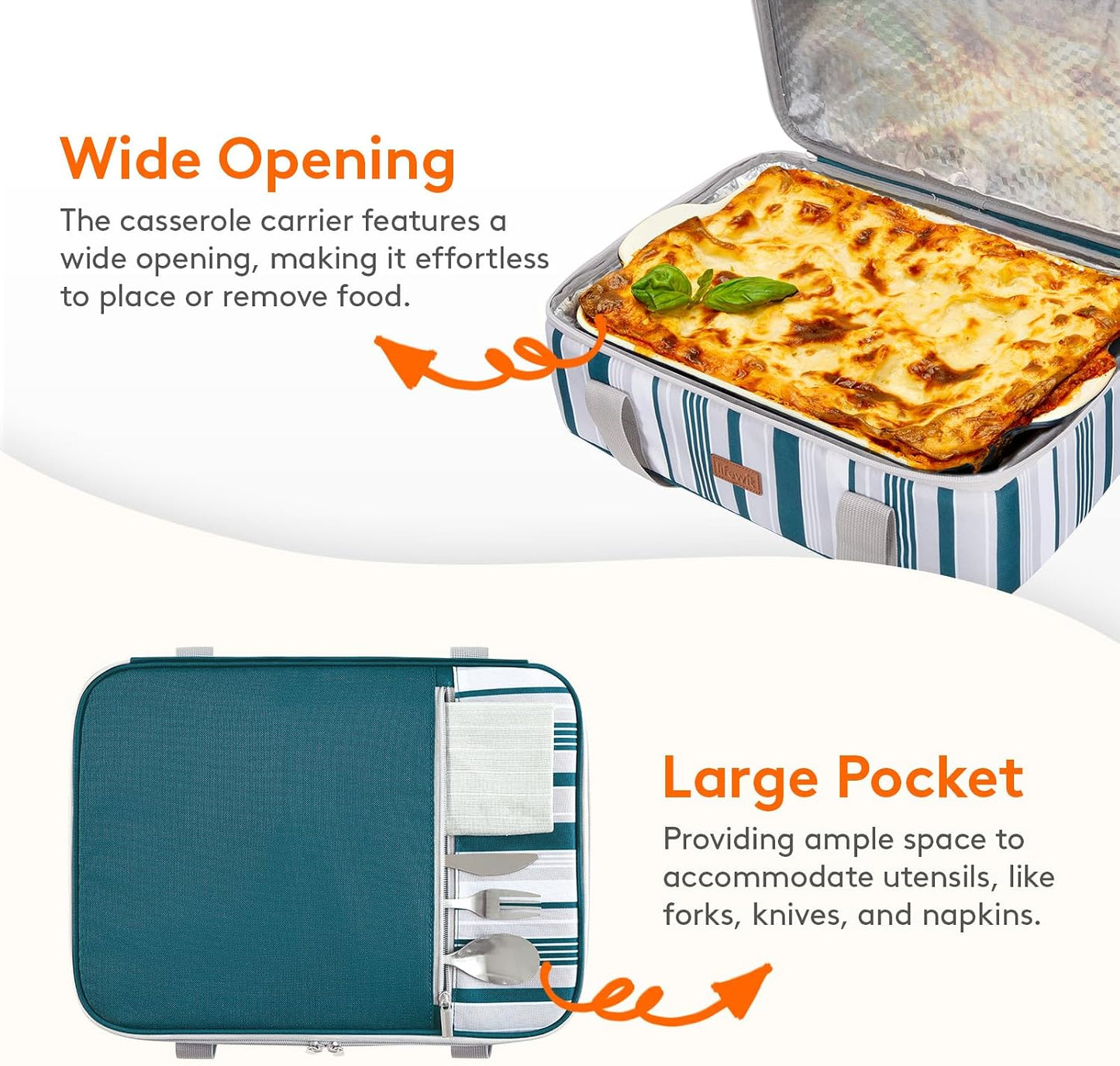 Lifewit Insulated Double Decker Casserole Carrier for Hot or Cold Food, Casserole Dish Carrying Case, Lasagna Holder for Potluck Parties, Picnic and Cookouts, Fits 9"x13" Baking Dish, Grey