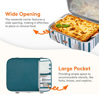 Lifewit Insulated Double Decker Casserole Carrier for Hot or Cold Food, Casserole Dish Carrying Case, Lasagna Holder for Potluck Parties, Picnic and Cookouts, Fits 9"x13" Baking Dish, Grey