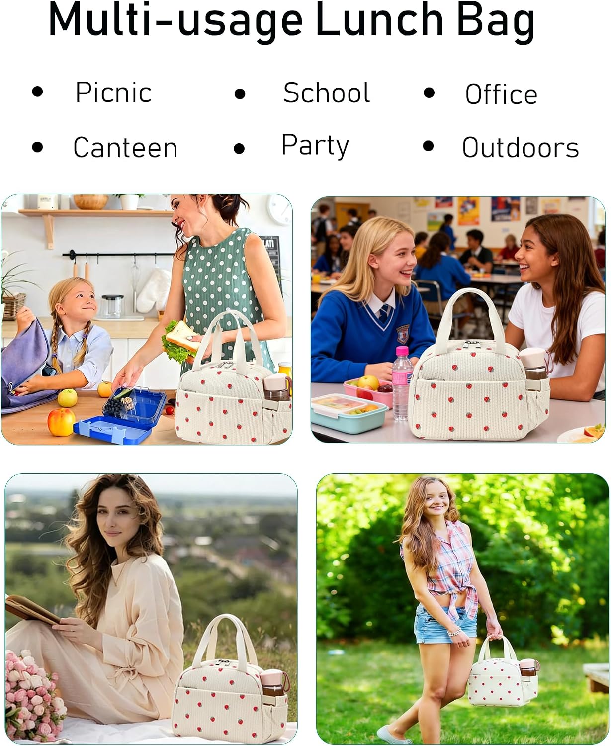 Lunch Box Lunch Bag Insulated Lunchbox Cute Reusable Lunch Tote bags for School Work Picnic for Kids Girls Women (Pink Bowknot)