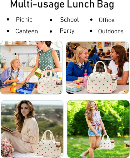 Lunch Box Lunch Bag Insulated Lunchbox Cute Reusable Lunch Tote bags for School Work Picnic for Kids Girls Women (Pink Bowknot)